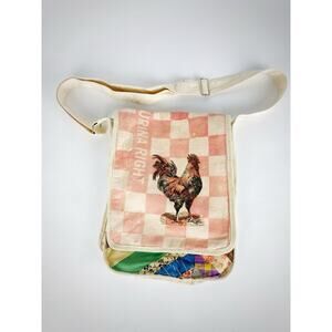 Handmade Upcycled VTG Feed Sack & Quilt Messenger Sling Bag - Chicken Farmhouse
